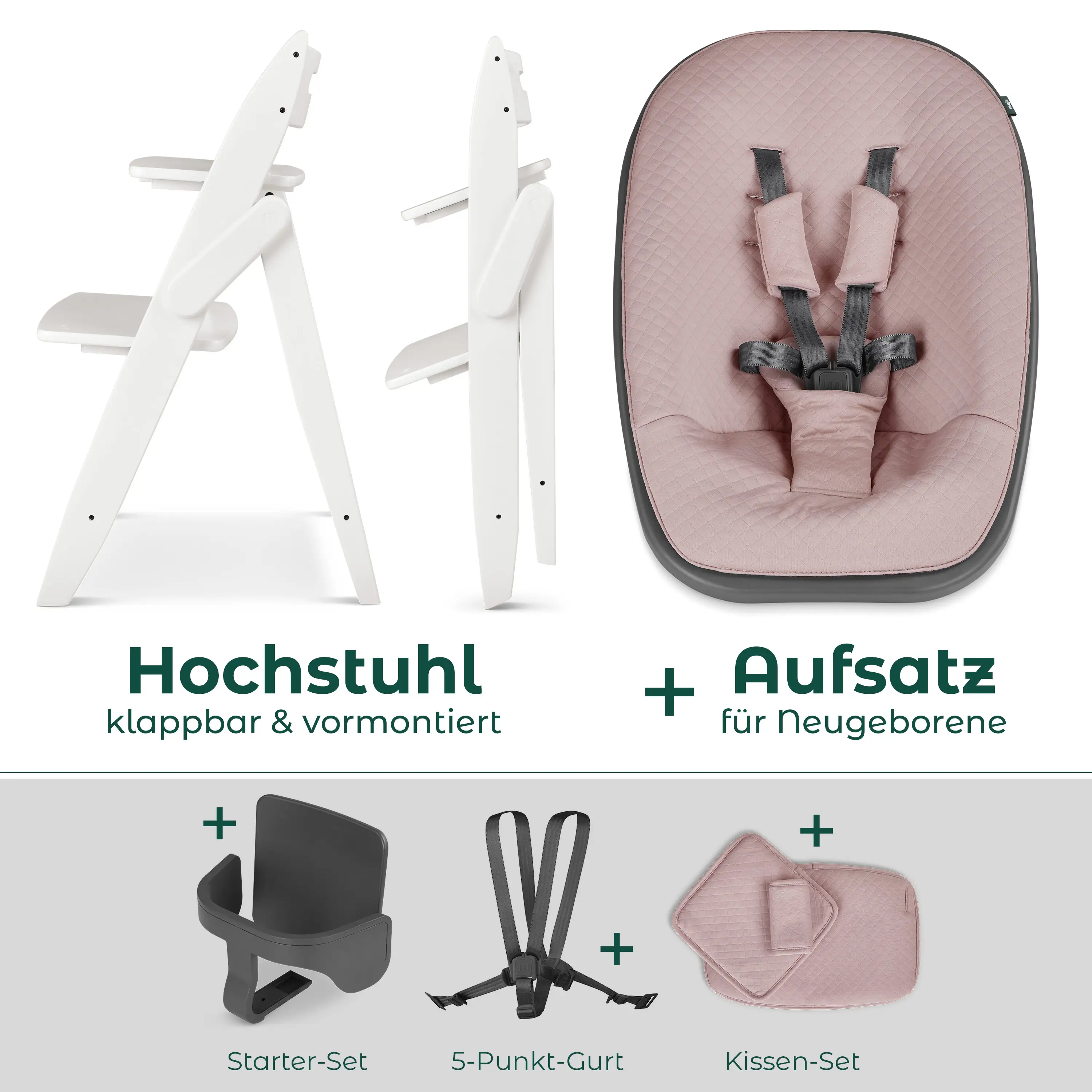 Hochstuhl Yippy All in One Set Plain 5-tlg. - Snow Rose Gold