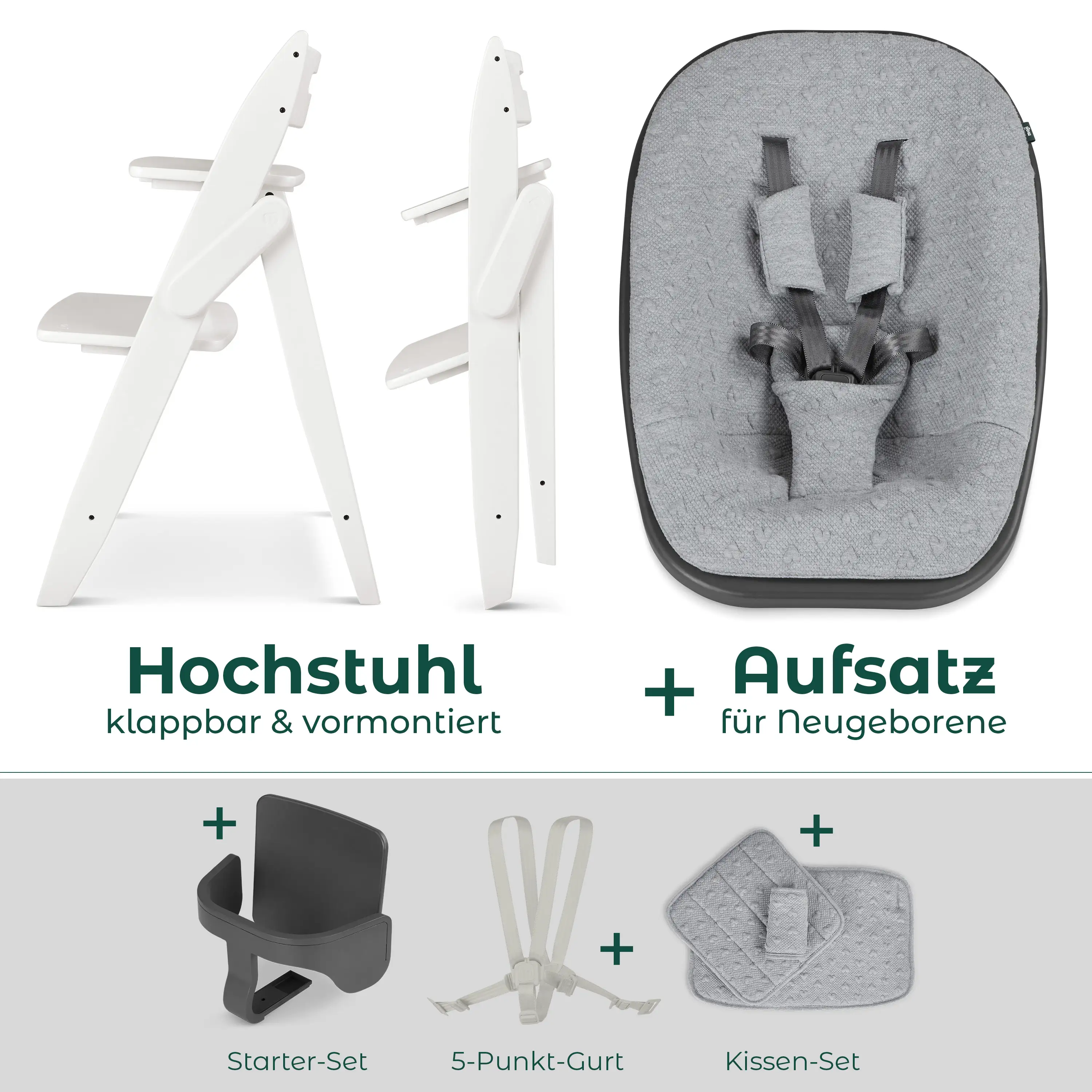 Hochstuhl Yippy All in One Set Plain 5-tlg. - Snow Heart